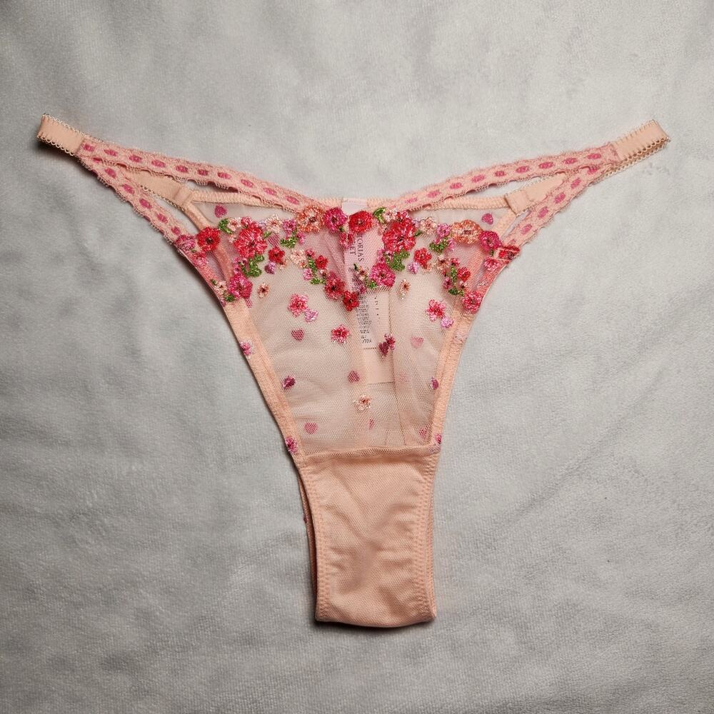 Victoria's Secret Dream Angels Peach Pink Mesh Lace Brazilian Panty - Medium